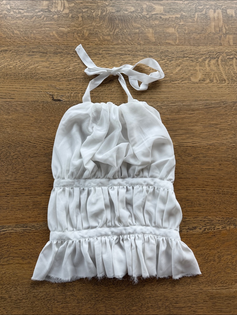 White Ruffled Halter Crop Top , Open Back